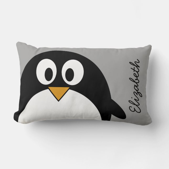 Cute cartoon penguin with grey background lumbar pillow (Front)
