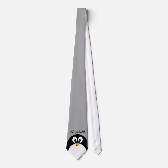 Cute cartoon penguin with grey background tie (Front)