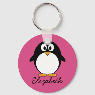 cute cartoon penguin with pink background keychain