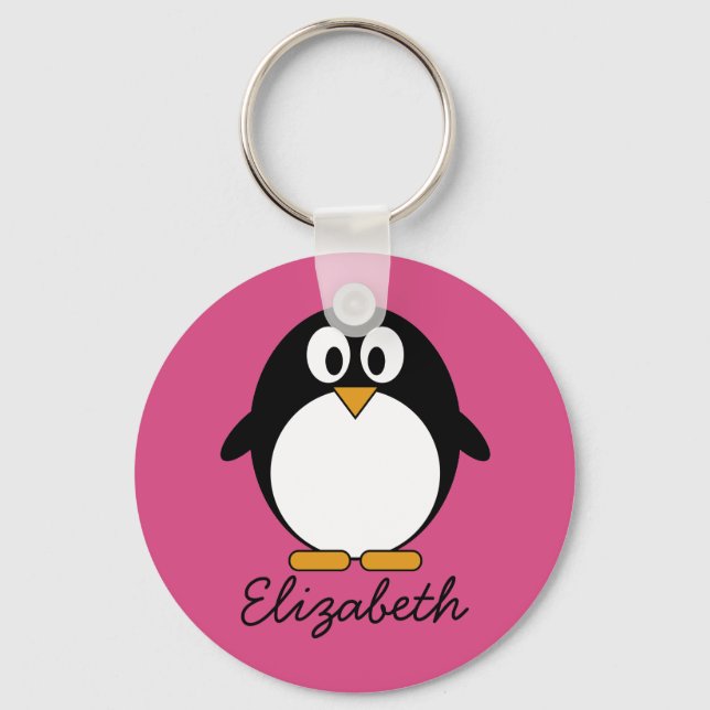 cute cartoon penguin with pink background keychain (Front)