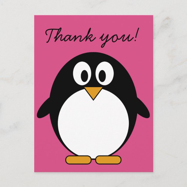 cute cartoon penguin with pink background postcard (Front)