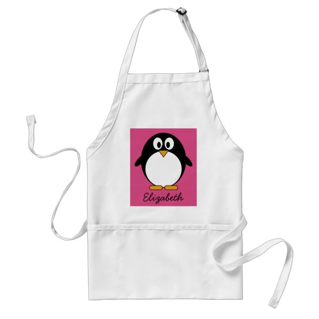 cute cartoon penguin with pink background standard apron (Front)