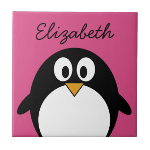 cute cartoon penguin with pink background tile