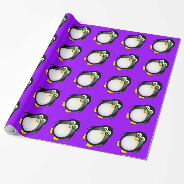 Cute Cartoon Penguin Wrapping Paper (Unrolled)