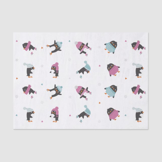 Cute cartoon penguins with hearts and snowflakes tissue paper (Front)