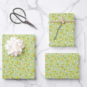 cute cartoon pet dog corgis pattern green wrapping paper sheet