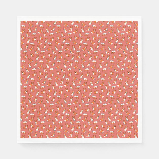 cute cartoon pet dog corgis pattern red background napkin (Front)
