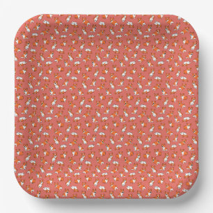 cute cartoon pet dog corgis pattern red background paper plate