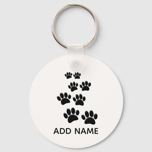 Cute Cartoon Pet Paw Trail Blck Keychain (Front)