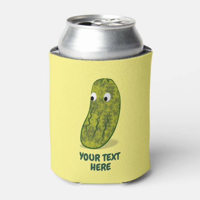 Cute Cartoon Pickle Drawing Custom Name Can Cooler (Can Front)