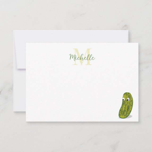 Cute Cartoon Pickle Personalized Monogram Card (Front)