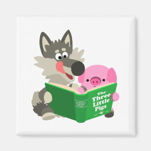 Cute Cartoon Pig And Wolf Reading a Book Magnet