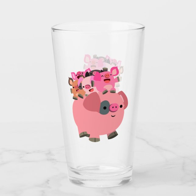 Cute Cartoon Pig Carrying Piglets Glass (Front)