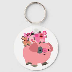 Cute Cartoon Pig Carrying Piglets Keychain