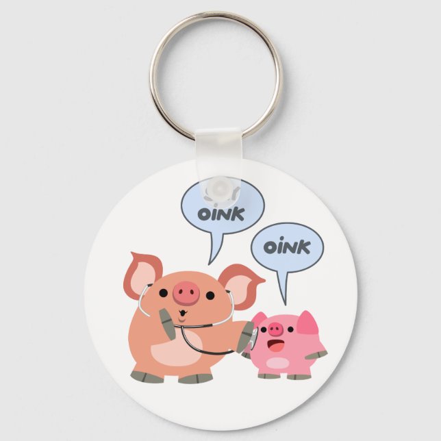 Cute Cartoon Pig Doctor and Patient Keychain (Front)