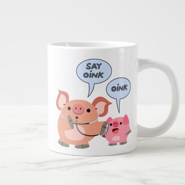 Cute Cartoon Pig Doctor and Patient Large Coffee Mug (Right)