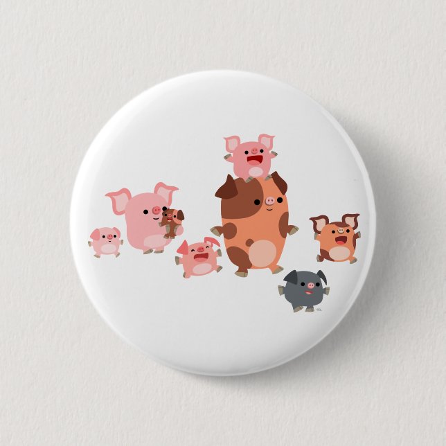 Cute Cartoon Pig Family Button Badge (Front)