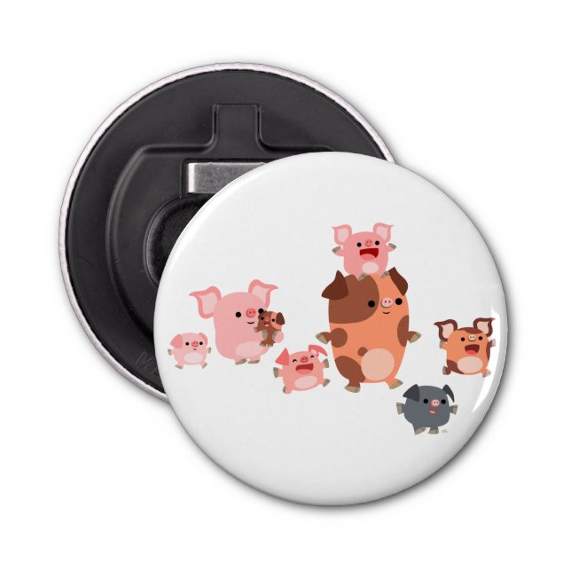 Cute Cartoon Pig Family Button Bottle Opener (Front)