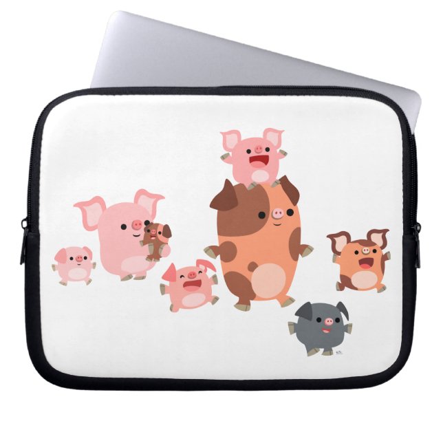 Cute Cartoon Pig Family Laptop Sleeve (Front)