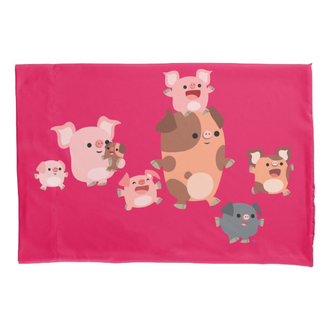 Cute Cartoon Pig Family Pillowcase (Front)