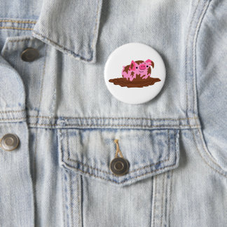 Cute Cartoon Pig in The Mud 2 Inch Round Button