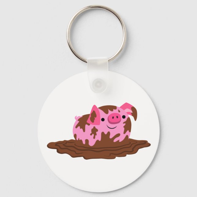 Cute Cartoon Pig in The Mud Keychain (Front)