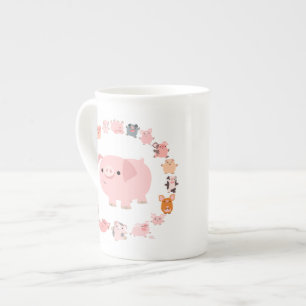 Cute Cartoon Pig Mandala Bone China Mug