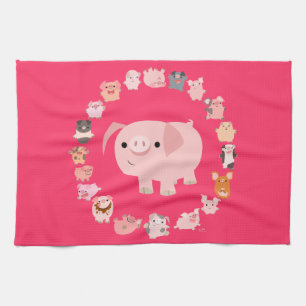 Cute Cartoon Pig Mandala Serviette de cuisine