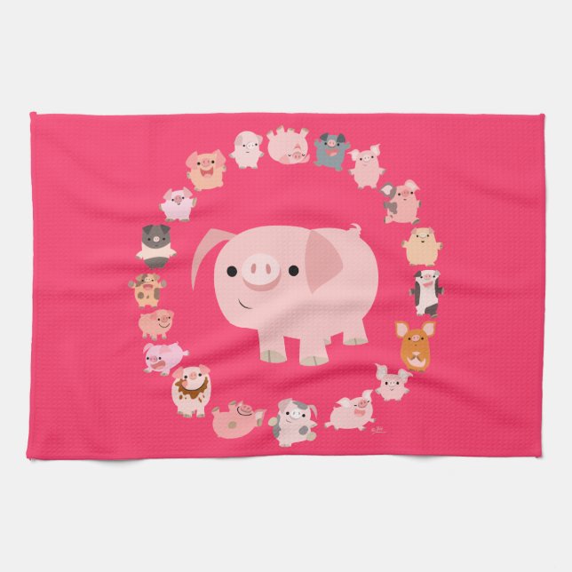 Cute Cartoon Pig Mandala Serviette de cuisine (Horizontal)
