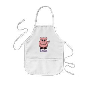 Cute cartoon pig personalized with childs name kids apron