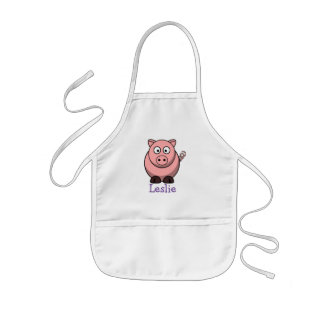 Cute cartoon pig personalized with childs name kids apron
