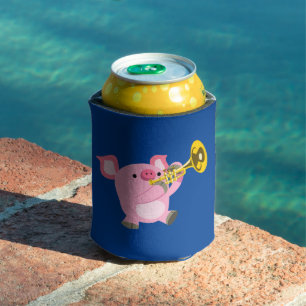Cute Cartoon Pig Playing Trumpet Can Cooler