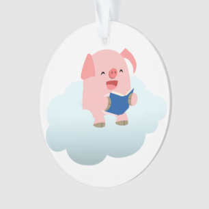Cute Cartoon Pig Reader on Cloud Acrylic Ornament