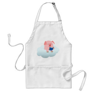 Cute Cartoon Pig Reader on Cloud Apron