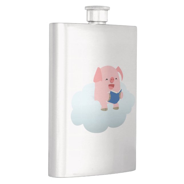 Cute Cartoon Pig Reader on Cloud Classic Flask (Right)