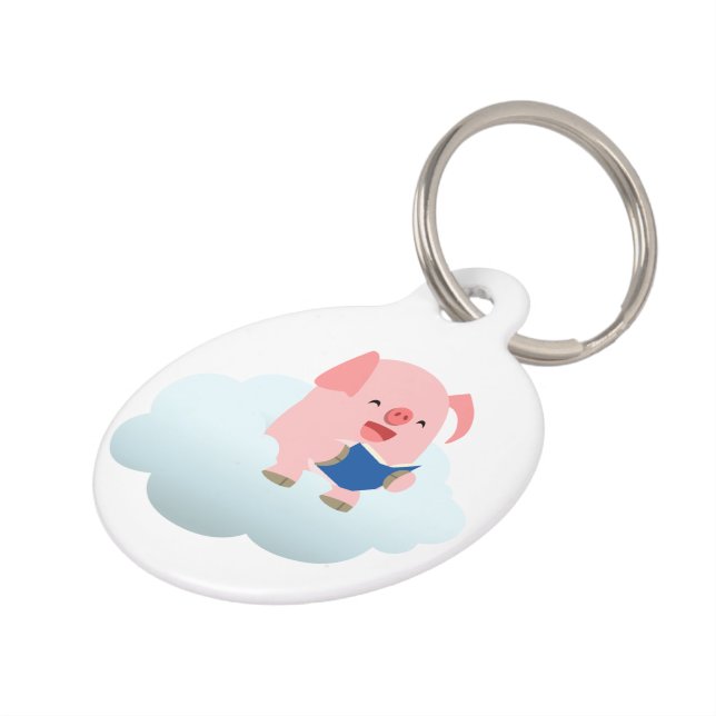 Cute Cartoon Pig Reader on Cloud Dog Tag (Side)