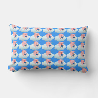 Cute Cartoon Pig Reader on Cloud Lumbar Pillow