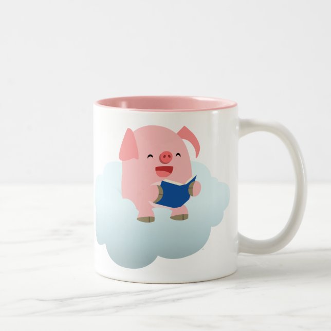 Cute Cartoon Pig Reader on Cloud Mug (Right)