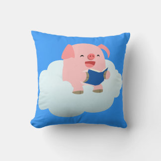 Cute Cartoon Pig Reader on Cloud Pillow