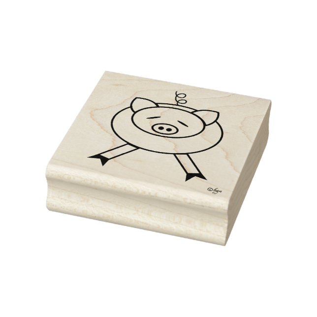 Cute Cartoon Pig Square Wood Art Stamp (Stamp)