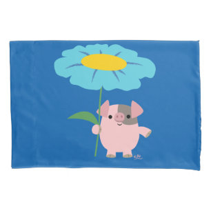 Cute Cartoon Pig With Gift (Blue) Pillowcase