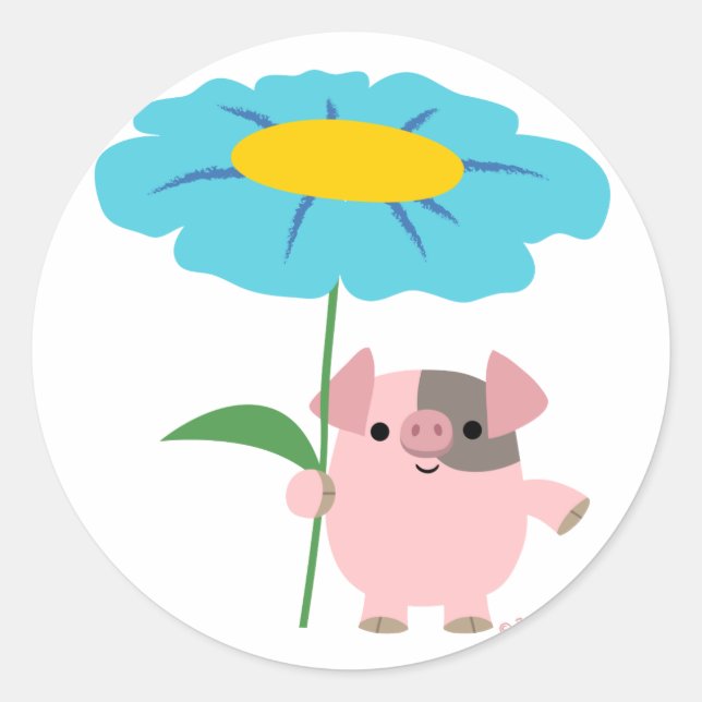 Cute Cartoon Pig With Gift (Blue) Sticker (Front)