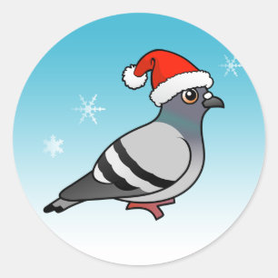 Cute Cartoon Pigeon Santa Classic Round Sticker