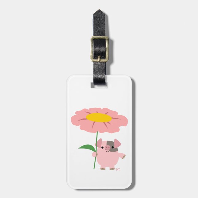 Cute Cartoon Piglet With Gift (Pink) Luggage Tag (Front Vertical)