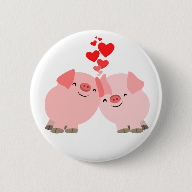 Cute Cartoon Pigs in Love Button Badge (Front)