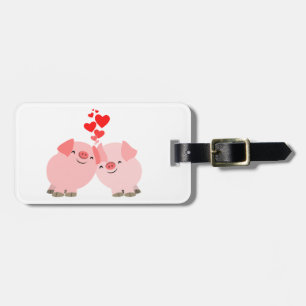 Cute Cartoon Pigs in Love Luggage Tag