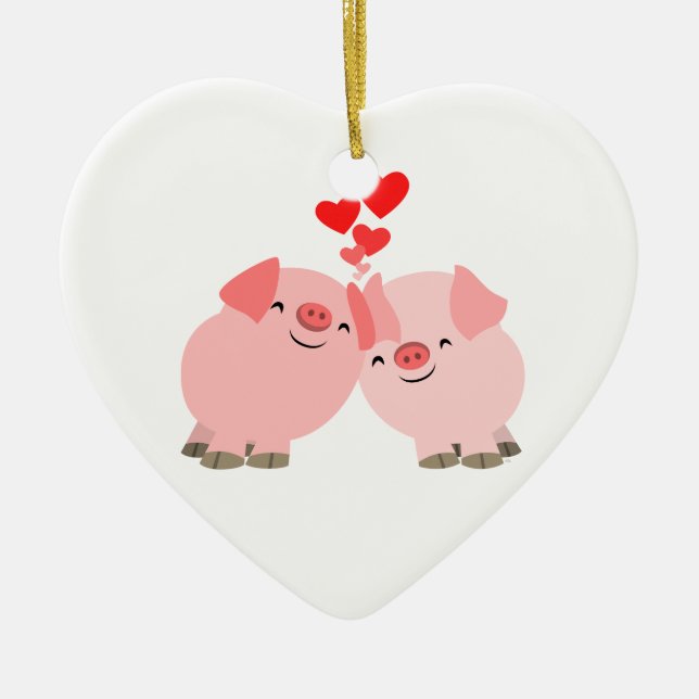 Cute Cartoon Pigs in Love Ornament (Front)