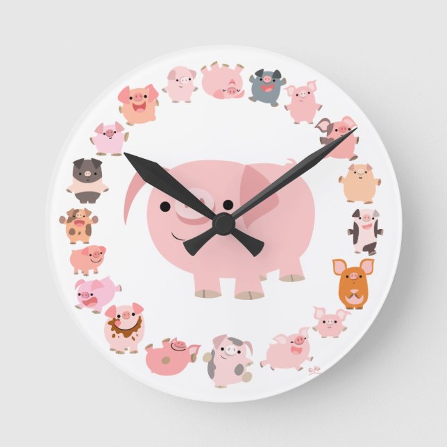 Cute Cartoon Pigs Mandala Clock (Front)