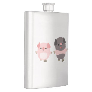 Cute Cartoon Pigs On a Walk Classic Flask