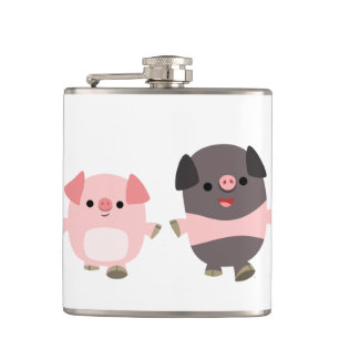 Cute Cartoon Pigs On a Walk Hip Flask